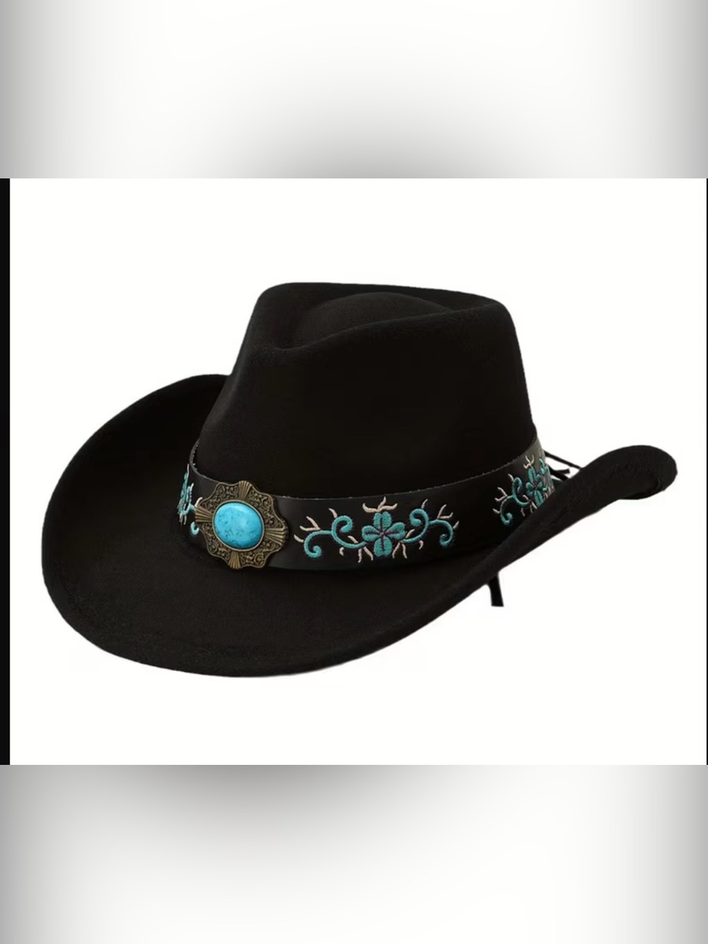 Women's Black Western Cowboy Hat with Turquoise Embroidery